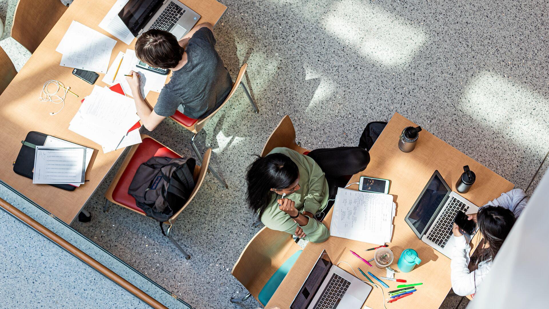 View from Above, Students working in the Edward St. John Learning and Teaching Center